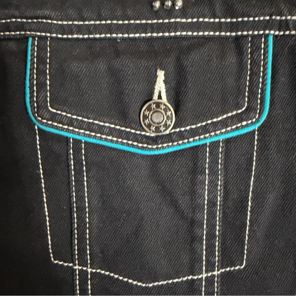 Vintage Carol Little Black Denim Beaded Vest XL - Picture 5 of 7